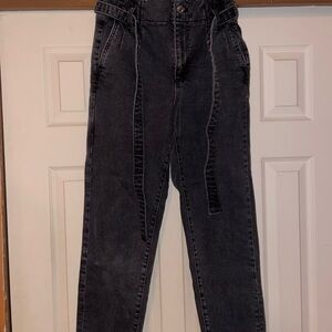 Garage Black Paper Bag High-Waisted Jeans with Removable Belt